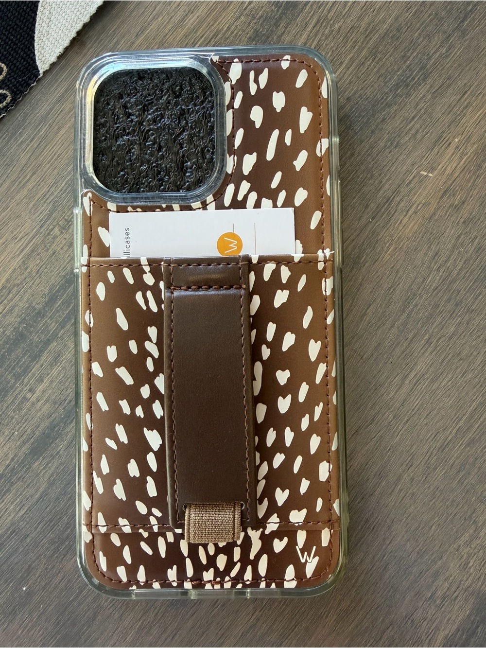 Brown Speckled Wallet Phone Case with Card Slot and Hand Strap